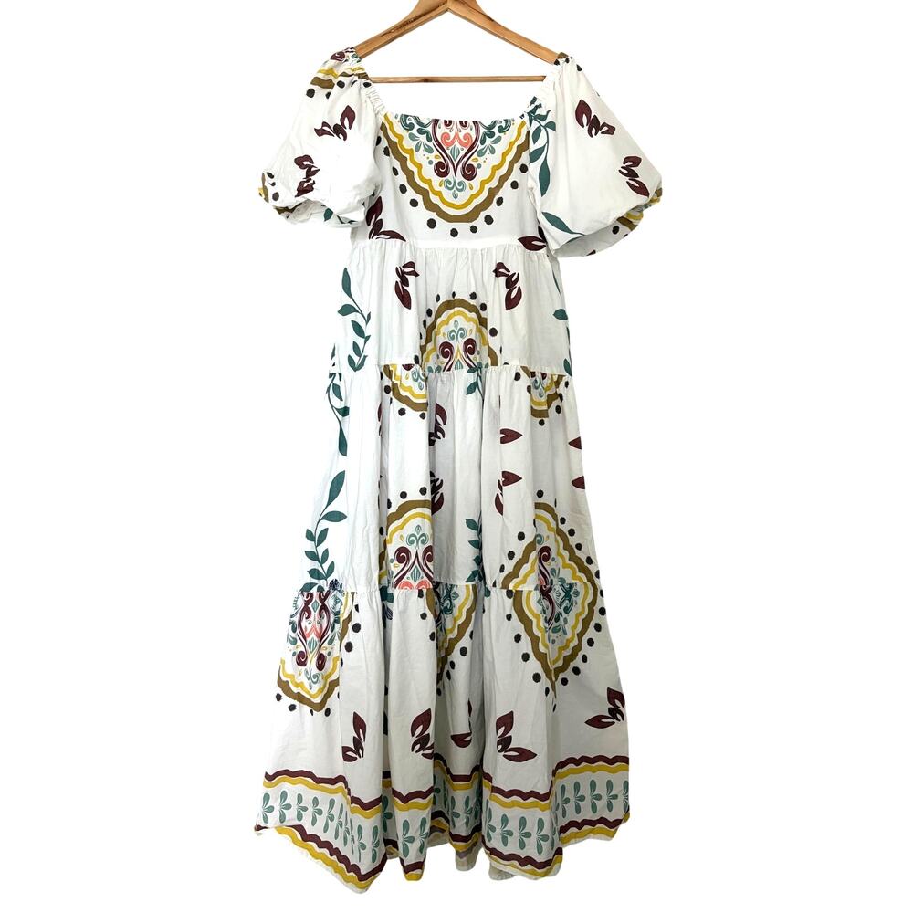 Meadow Rhodes Boho Tiered Maxi Dress Size XL Puff Sleeve White Cottage Girly